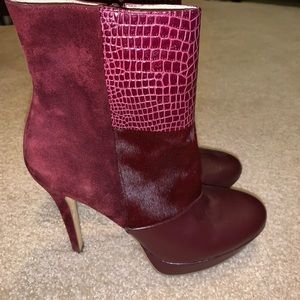 Leather, suede, Dyed Calf hair Burgundy Bootie